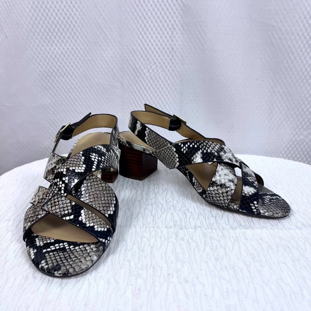 Talbots Mimi Size‎ 8M Snakeskin Print Block Heel Sandals Ankle Strap (M599)